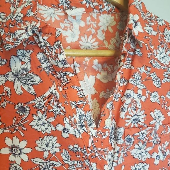 3 for $25 Gap Orange Blue Floral Flower Button Down Top Extra Small XS - Picture 3 of 4